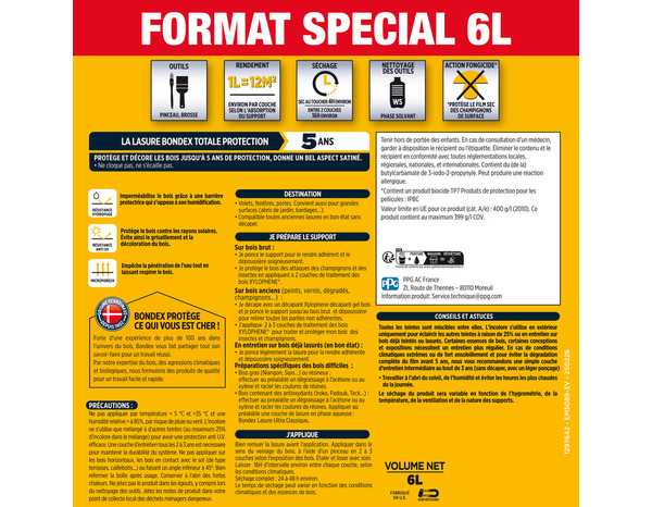 Lasure bois extérieur chêne doré satin hydrofuge 6 L - Bondex - Brico Dépôt