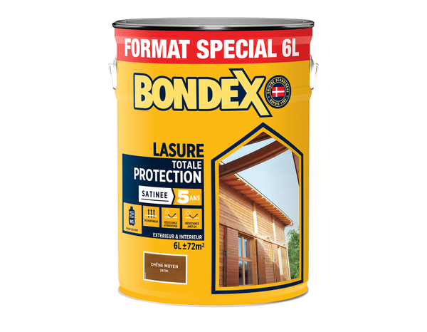 Lasure bois extérieur chêne moyen satin hydrofuge 6 L - Bondex - Brico Dépôt