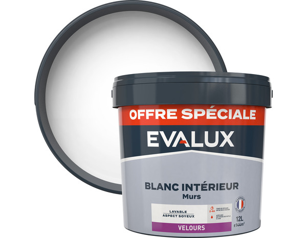 Peinture intérieure blanche velours murs et plafonds 12 L - Evalux - Brico Dépôt
