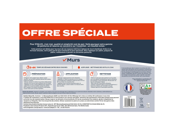 Peinture intérieure blanche velours murs et plafonds 12 L - Evalux - Brico Dépôt