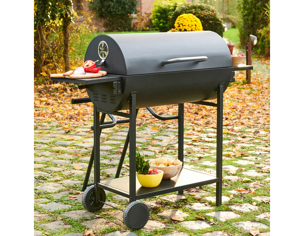 Barbecue charbon double cuisson avec couvercle et roues STOCKTON - Brico Dépôt