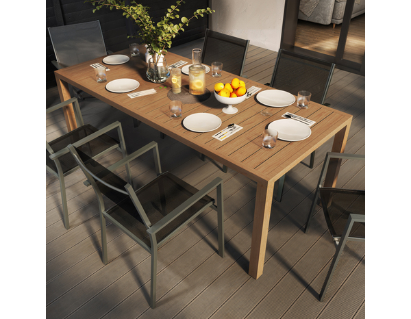 Table de jardin aluminium effet bois rectangulaire OLIVARA 201 x 90 cm - Blooma - Brico Dépôt