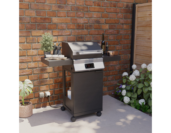 Barbecue électrique noir sur chariot avec écran numérique et couvercle - Brico Dépôt