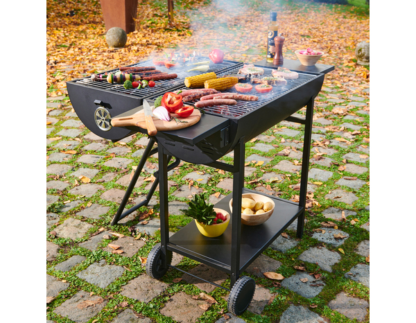 Barbecue charbon double cuisson avec couvercle et roues STOCKTON - Brico Dépôt