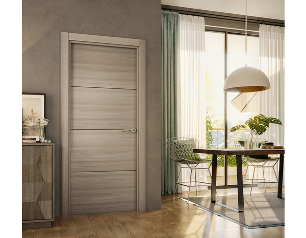 Bloc porte MDF effet chêne grisé poussant gauche 204 x 83 cm ép. 35 mm - GEOM - Brico Dépôt