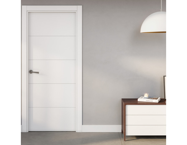 Bloc porte MDF blanc mat poussant droit 204 x 73 cm ép. 35 mm - GEOM - Brico Dépôt