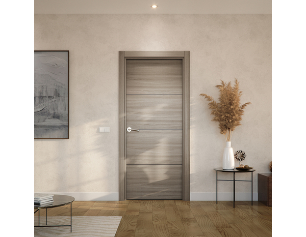 Bloc porte MDF effet chêne grisé poussant droit 204 x 73 cm ép. 35 mm - GEOM - Brico Dépôt