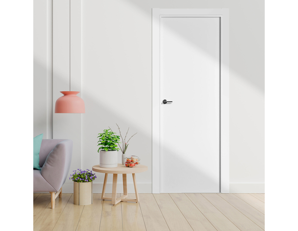 Bloc porte MDF blanc mat poussant droit 204 x 93 cm ép. 40 mm - GEOM - Brico Dépôt