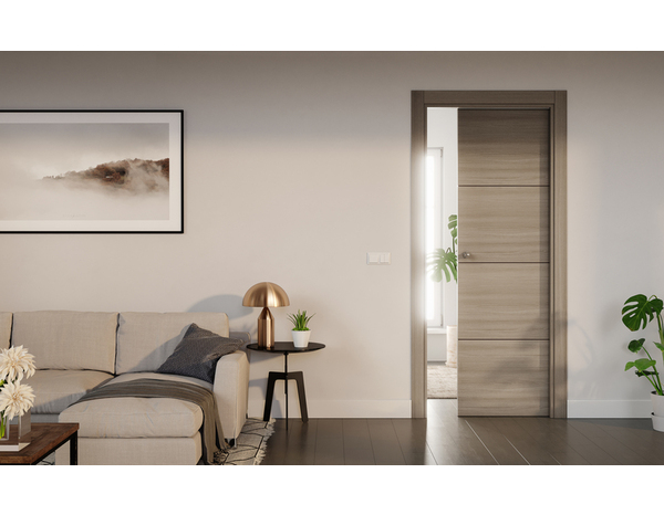 Porte coulissante MDF chêne grisé 204 x 83 cm ép. 35 mm - GEOM - Brico Dépôt