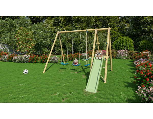 Portique avec toboggan 1,90 m et 2 balançoires vis-à-vis plateforme sécurisée TUTTI - Brico Dépôt