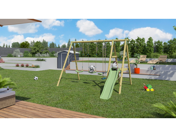 Portique avec toboggan 1,90 m et 2 balançoires vis-à-vis plateforme sécurisée TUTTI - Brico Dépôt