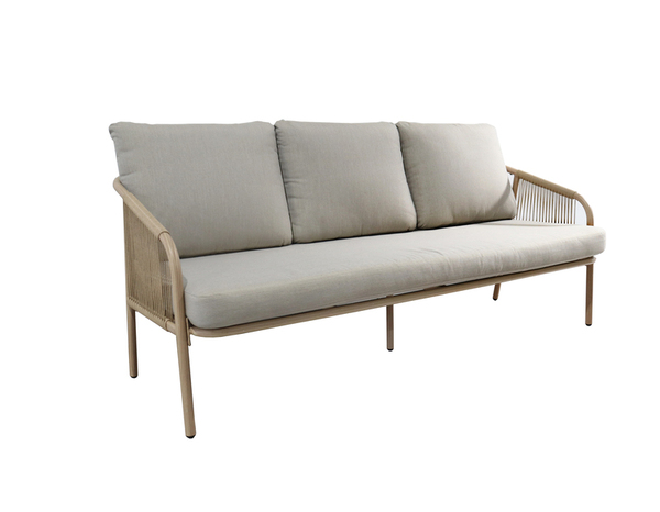 Salon de jardin 5 places structure acier imitation bois coussins beige - Brico Dépôt