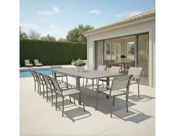 Table de jardin extensible aluminium vert lichen 8 à 12 personnes - 200/320 x 100 cm - Brico Dépôt