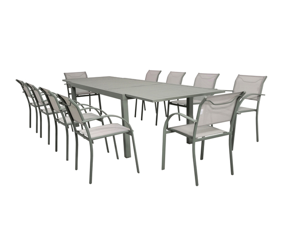 Table de jardin extensible aluminium vert lichen 8 à 12 personnes - 200/320 x 100 cm - Brico Dépôt