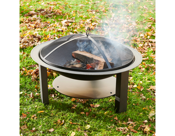 Brasero fonte et acier rond diamètre 62 cm avec grille cuisson et couvercle - Brico Dépôt