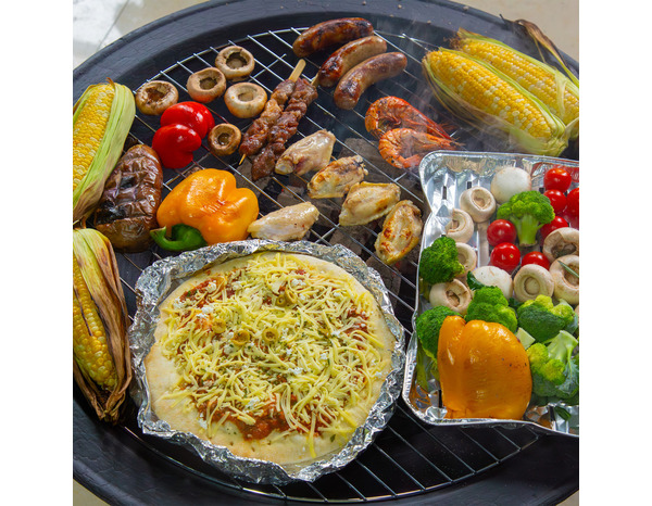 Brasero fonte et acier rond diamètre 62 cm avec grille cuisson et couvercle - Brico Dépôt