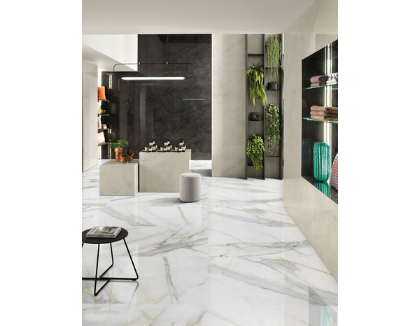 Carrelage sol intérieur grès cérame émaillé blanc aspect marbre CALACATTA ORO 60 x 120 cm - Brico Dépôt