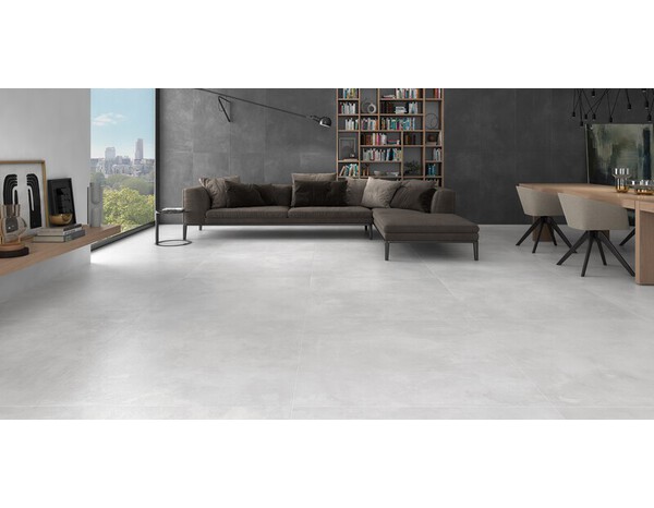 Carrelage sol intérieur grès cérame émaillé perle aspect béton AVENUE 120 x 120 cm - Brico Dépôt
