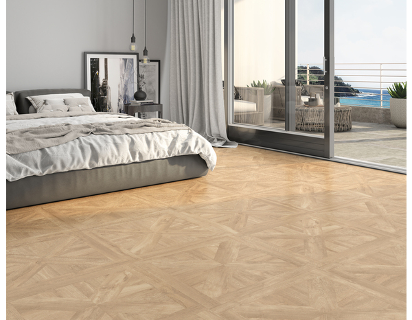 Carrelage sol intérieur grès cérame émaillé aspect bois NORDIK MARQUETERIE 100 x 100 cm - Brico Dépôt