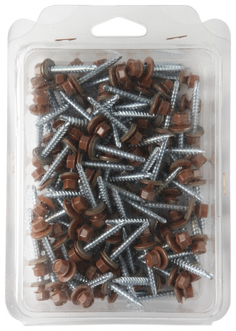 Kit 100 fixations - Rouge 4,9 x 35 mm. Avec pointe foret et rondelle d'étanchéité - Brico Dépôt