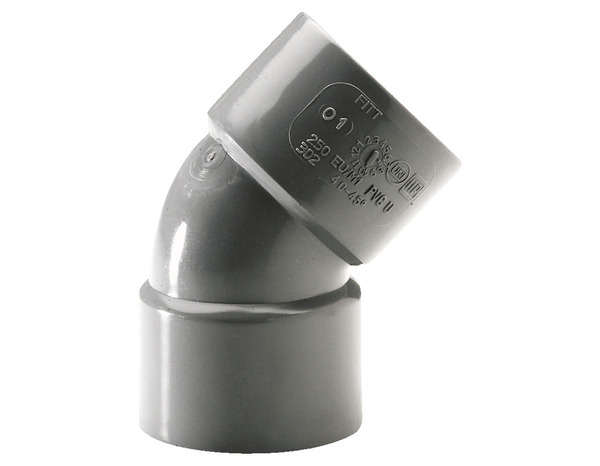 Coude PVC pour l'évacuation gravitaire des eaux usées et pluviales F/F - 45 ° / Ø 50 mm - Fitt - Brico Dépôt