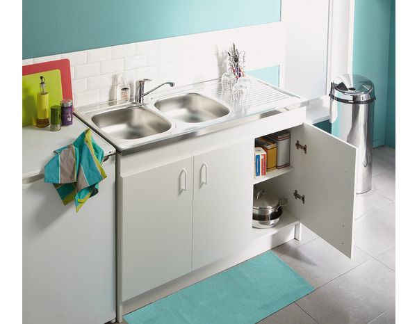 Meuble sous-évier de cuisine 3 portes- l. 120 cm - Kalis - Brico Dépôt