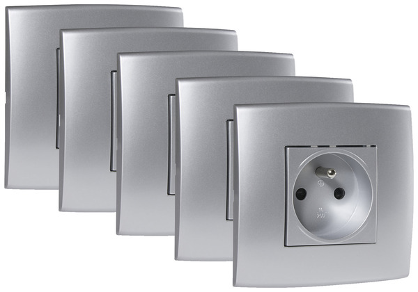 Lot 5 prises avec terre "Kobé" - Silver - Brico Dépôt