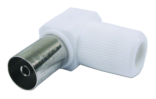 Fiche TV coudée femelle pour branchement câble coaxial sur récepteur/antenne TNT Ø 9,52 mm - Brico Dépôt