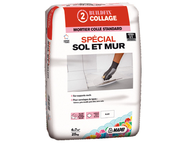 Mortier colle sol et mur C1 - Blanc - 25 kg - Mapei - Brico Dépôt