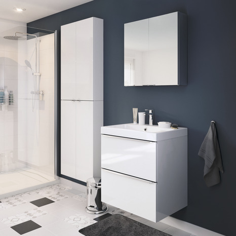 Meuble sous vasque à suspendre blanc "Imandra" L.60 x H.60 x P.45 cm - GoodHome - Brico Dépôt