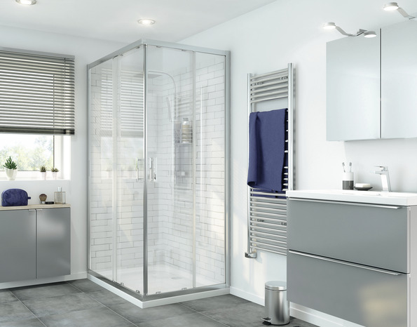 Accès d'angle rectangulaire "Beloya" l.120 cm en verre transparent - GoodHome - Brico Dépôt