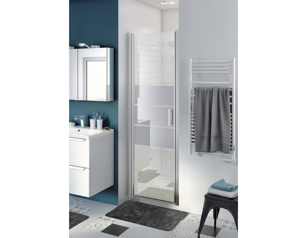 Porte de douche pivotante "Beloya" l.70 cm en verre effet miroir - GoodHome - Brico Dépôt