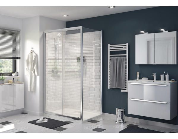 Porte de douche coulissante 2 volets "Beloya" l.120 cm en verre transparent - GoodHome - Brico Dépôt