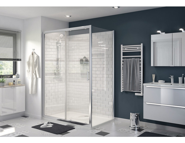 Porte de douche coulissante 2 volets "Beloya"  l. 140 cm en verre transparent - GoodHome - Brico Dépôt