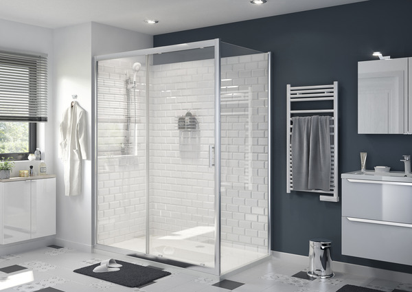 Porte de douche coulissante 2 volets "Beloya" l.160 cm en verre transparent - GoodHome - Brico Dépôt