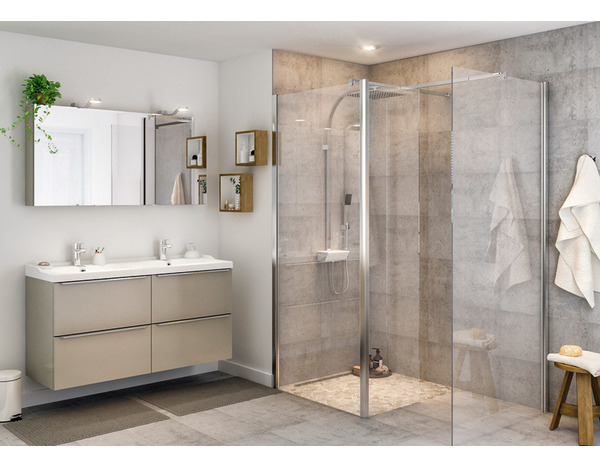 Paroi de douche à l'italienne Walk-In + retour  "Beloya" l.125 cm en verre transparent - GoodHome - Brico Dépôt