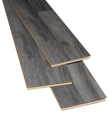Sol stratifié à clipser aspect chêne gris foncé "Bairnsdale" - L. 128,6 x l. 19,4 cm x Ép. 8 mm - GoodHome - Brico Dépôt