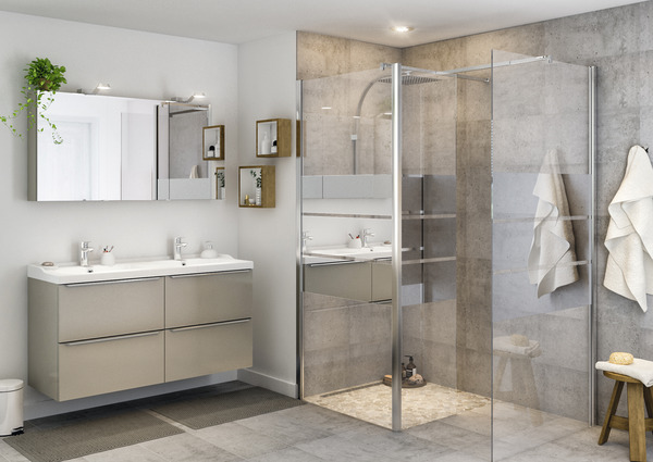 Paroi de douche à l'italienne Walk-In + retour  "Beloya" l.125 cm en verre effet miroir - GoodHome - Brico Dépôt