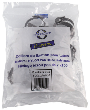 Lot de 10 colliers de fixation monobloc à bride en nylon - Ø 40 mm - Fitt - Brico Dépôt