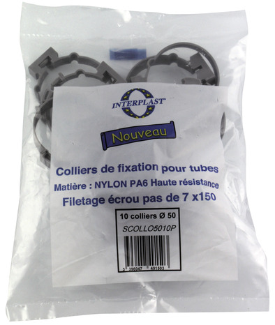 Lot de 2 colliers de fixation monobloc à bride en nylon - Ø 50 mm - Fitt - Brico Dépôt