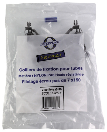 Lot de 2 colliers de fixation à bride en nylon Ø 80 mm - Fitt - Brico Dépôt