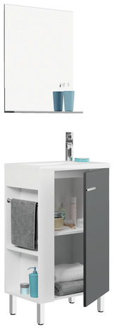 Meuble et miroir "Totem" blanc et gris brillant l. 50 X h. 85 X P. 33 cm - Brico Dépôt