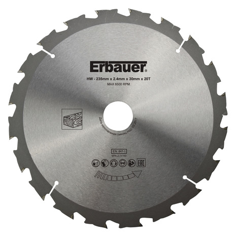 Lame de scie circulaire pour bois - Ø 235 mm x 30/20 grossière 20D TCT - Erbauer - Brico Dépôt