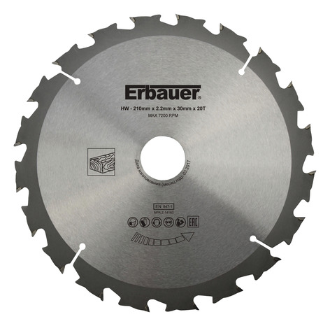Lame de scie circulaire pour bois - Ø 210 mm x 30/25/20/16 grossière 20D TCT - Erbauer - Brico Dépôt