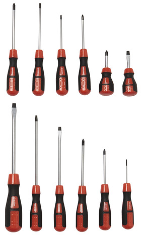 Jeu de 12 tournevis en acier noir et rouge - Brico Dépôt