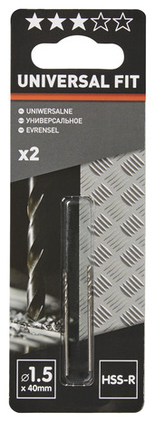 Lot de 2 forets à métaux 1,5 x 40 mm HSS - DRL26790 - Universal - Brico Dépôt