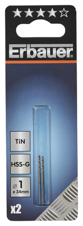 Lot de 2 forets métaux tin 1 x 34 mm - DRL93375 - Erbauer - Brico Dépôt