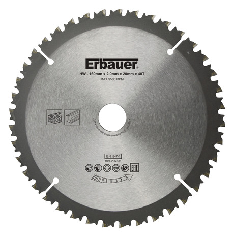 Lame scie circulaire TCT Ø160 x20/16 Moyenne - 40 dents - Erbauer - Brico Dépôt