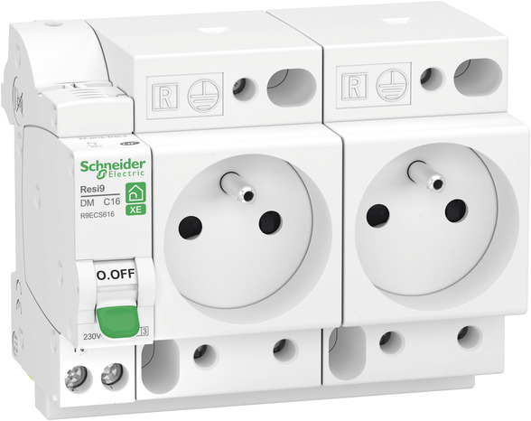 Combiné disjoncteur + 2 prises 1P + N 16A courbe C - Schneider Electric - Brico Dépôt