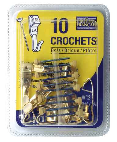 10 crochets N°2 avec aiguilles en acier laitonné H. 3,2 cm P. 1,3 cm l. 0,8 cm - Le Crochet Français - Brico Dépôt